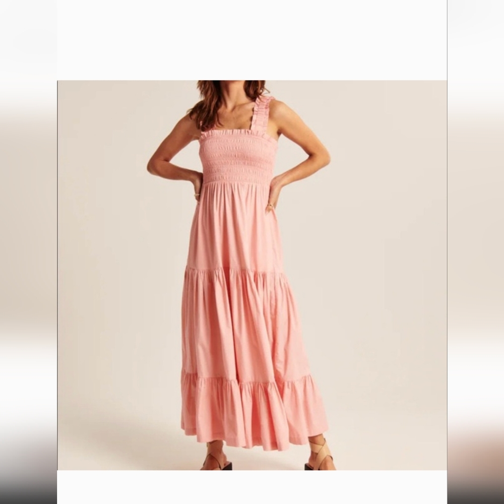 Abercrombie and Fitch Pink Smocked Maxi Dress Medium